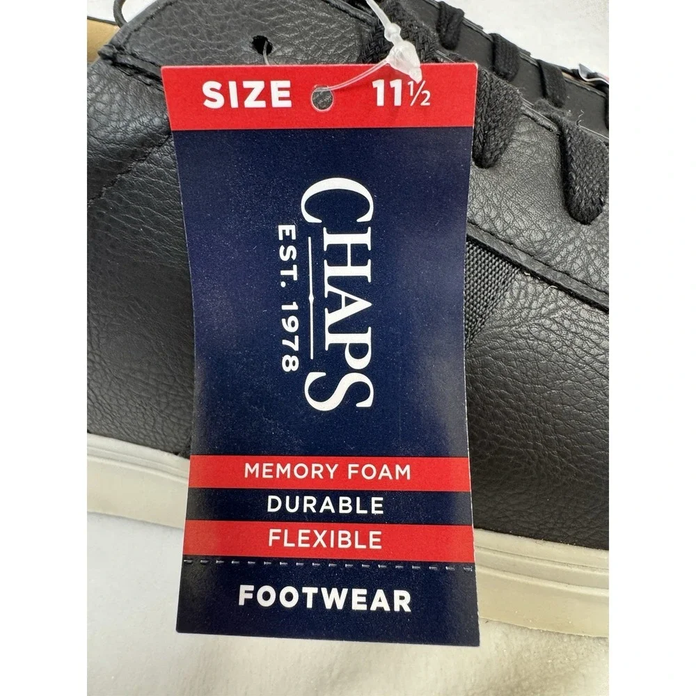 Chaps Men's Court Sneakers Camden Black Memory Foam Comfort Shoes Size 11.5